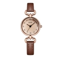 Elegant rose gold women's watch with brown leather strap and champagne sunray dial - Coffee Case Tea Glass White Dial Coffee Strap