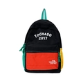 Mehrfarbiger Kinderrucksack aus Canvas in Schwarz und Orange mit grünen Akzenten und Schrift - Schwarz