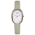 GEDI luxury oval quartz watch with rose gold case, pearl dial, and green leather strap - Light Green Strap Rose Gold Case White Dial