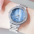 GEDI luxury women's steel watch with light blue mother-of-pearl dial and diamond bezel - Silver Case Blue Dial