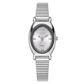 Orologio al quarzo ovale argento da donna con cinturino elastico e quadrante romano - Cassa Argento Quadrante Bianco