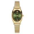 GEDI Vintage Oval Quarzuhr mit smaragdgrünem Zifferblatt und goldenem Armband - Goldenes Gehäuse Grünes Zifferblatt