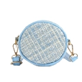 Mini bolso redondo de tweed azul y blanco con herrajes dorados para niñas pequeñas - Azul