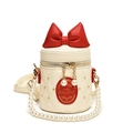 Mini cremefarbene Stepptasche mit roter Schleife und Perlenkordel für Mädchen - Weiß