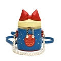 Süße Eimer-Tasche für Mädchen mit blauer Steppung, gelbem Deckel und Perlenkette - Blau
