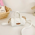 Mini borsa a cilindro bianca per bambini con trama trapuntata e tracolla rimovibile - Bianco