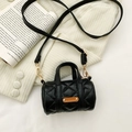 Mini borsa a cilindro nera trapuntata per bambini con dettagli in oro eleganti - Nero