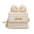 Borsa a tracolla in tweed avorio per bambina con fiocco e logo Love dorato - Bianco
