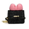 Borsa chic in tweed bianco e nero per bambina con fiocco rosa e placca dorata Love - Nero