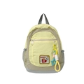 Mochila infantil de nailon en amarillo y caqui con parches de dibujos y colgantes - Amarillo