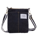 Deep blue denim kids crossbody bag with striped strap and fashion label detail - Black