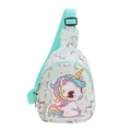 Cute mint green kids chest bag with colorful rainbow unicorn print and cartoon patch - Green
