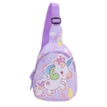 Kids lavender unicorn sling bag with rainbow prints and adjustable purple strap - Purple