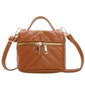 Mini bolso de hombro acolchado marrón para niñas con cremalleras doradas y cadena - Marrón