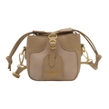 Mini bolso bandolera tipo cubo para niña con cierre de cordón y cuero bicolor caqui - Caqui Claro (Solo Bolsa)