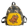 Cute kids dinosaur backpack with camouflage print and yellow zipper pocket for school - Gray