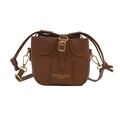Brown leather mini bucket bag for girls with adjustable strap and fashion print - Brown (Naked Bag)