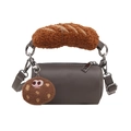 Mini sac à main gris pour filles avec poignée peluche baguette et breloque biscuit - Gris éléphant