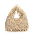 Sac fourre-tout en fausse fourrure beige avec texture douce et bandoulière - Kaki