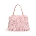 Bolso de mano de piel sintética rosa con asa de cuero y textura esponjosa para mujer - Rosa