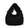 Bolso de cadena de felpa negra para mujer con detalles dorados y textura de piel sintética - Negro