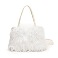 Bolso bandolera de pelo sintético blanco con textura de plumas suaves y asas superiores - Blanco