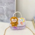 Purple monkey cartoon girl shoulder bag with pearl handle and golden chain strap - Purple Monkey