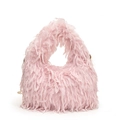 Bolso bandolera de plumas rosas con asa redonda y cadena dorada elegante - Rosa