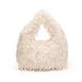 Bolso de cadena de piel sintética blanca de moda con textura de felpa suave - Beige