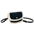Kids black frosted leather crossbody bag with white fleece trim and saddle shape - Black