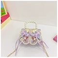 Detailed view of lavender girl purse with pearl handle and butterfly embroidery - Purple Double Knot