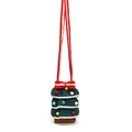 Handmade crochet Christmas tree shoulder bag for kids with colorful pom-poms and bow - Green
