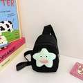 Sac bandoulière mignon en toile noire pour enfants avec pendentif étoile en peluche menthe - Noir