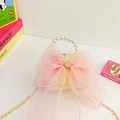 Bolso de peluche para niña con lazo rosa de tul y asa de perlas de imitación - Rosa