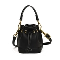 Petit sac seau noir mignon pour filles avec cordon de serrage et texture en cuir grainé - Noir
