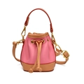 Mini sac seau bicolore pour filles en cuir rose et marron avec cordon de serrage - Rose rouge