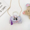 Cute purple floral girl's shoulder bag featuring panda embroidery and pearl handle - Purple Panda