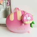 Pink gradient cartoon bunny EVA backpack and coin purse set for cute toddlers - Pink