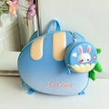 Detail of blue bunny children backpack set with matching round rabbit coin purse - Blue