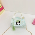 Mini green crossbody bag with panda embroidery, pearls and traditional tassel fringe - Green Panda