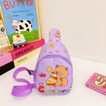 Paarse nylon Kapibara borsttas voor kinderen met schattige cartoonprint en riem - Paars