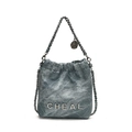 Gesteppte blaue Denim-Beuteltasche mit Silberkette und Rosen-Anhänger für Kinder - Denim-Blau