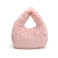 Sac à main en fausse fourrure rose avec une texture pelucheuse et une poignée intégrée - Rose