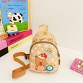 Sac de poitrine pour enfants beige avec motif ours mignon et bandoulière réglable - Kaki