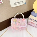 Bolso bandolera rosa princesa con motivo de Cenicienta, perlas y cadena dorada - Chica/Oso Rosa