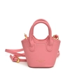 Pink mini faux leather basket handbag with top handles and adjustable strap for girls - Pink