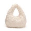 Weiße flauschige Plüsch-Handtasche für Damen in modischer Hobo-Form aus Kunstfell - Weiß