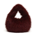 Sac à main en fausse fourrure bordeaux avec poignée circulaire au design élégant - Rouge