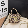Mini crossbodytas met luipaardprint voor kinderen met gouden ketting en handvat - Khaki Kale Tas