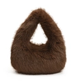 Sac à main en peluche marron en fausse fourrure avec une forme de triangle moelleux - Marron